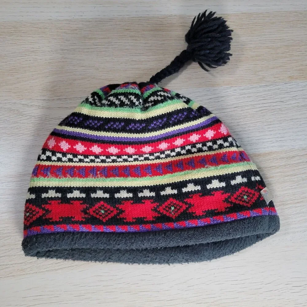 Vintage Wool Beanie Brystie Turtles Top Hat Winter Ski Cap Braided Pom USA